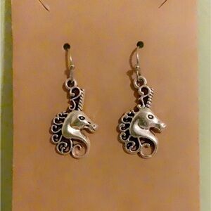 Silver Unicorn Head Drop Earrings - Women Jewelry